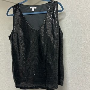 Nine West Black Sequin Sleeveless Tank Top - Size Large